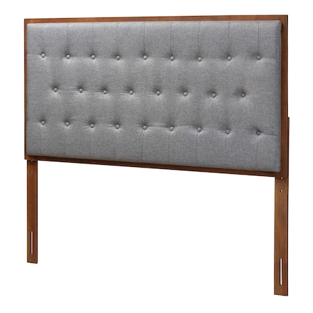 Baxton Studio Harumi Classic and Traditional Grey Fabric and Walnut Brown Finished Wood King size Headboard 237-12639-ZORO